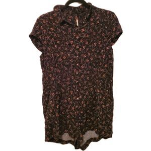 Free People Romper Black Floral Button Front Debby Dot Boho Cowgirl Summer Med